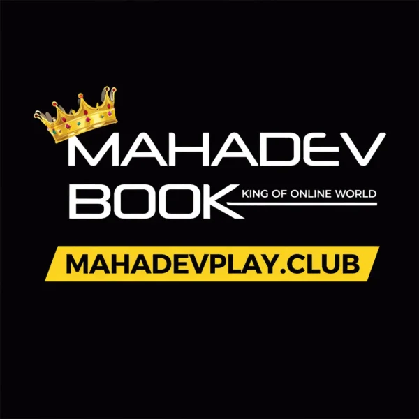 Mahadev Book official logo 2026 with golden crown and MahadevPlay.club branding on black background